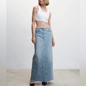 Mango Raw Hem Denim Maxi Skirt